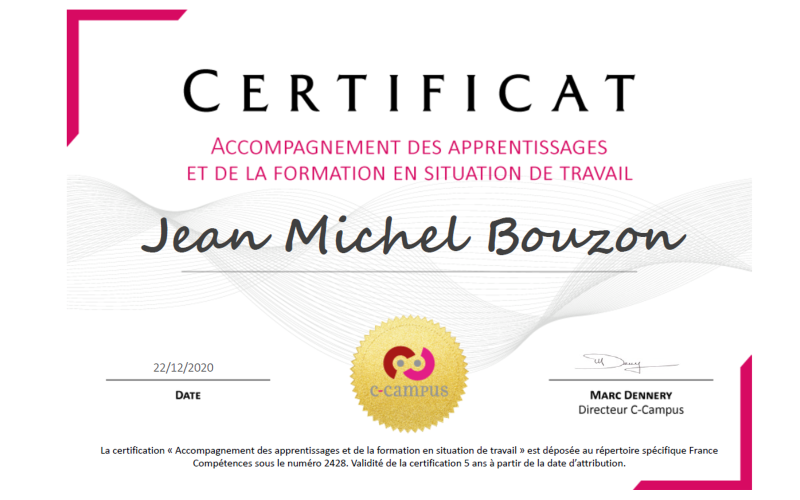 Certificat AFEST JM Bouzon